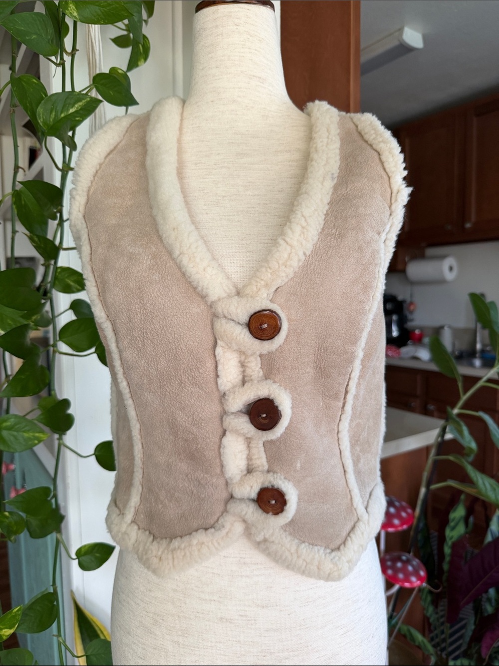 Shearling-Style Vest Jacket in Beige